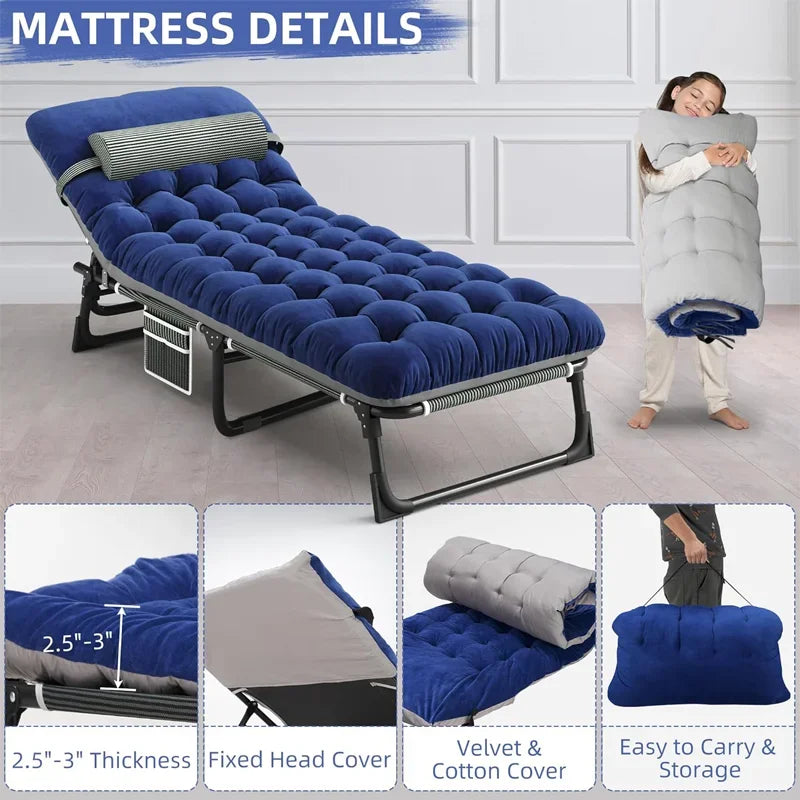 Camping Cot/ Mattress, 4-Position Folding to 330lbs, Portable Sleeping Cot for Camp, Beach, Patio
