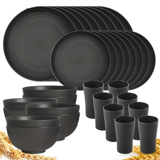 32Pcs,wheat straw tableware sets, non-breakable, suitable,dishwashers,refrigerators, home & outdoor