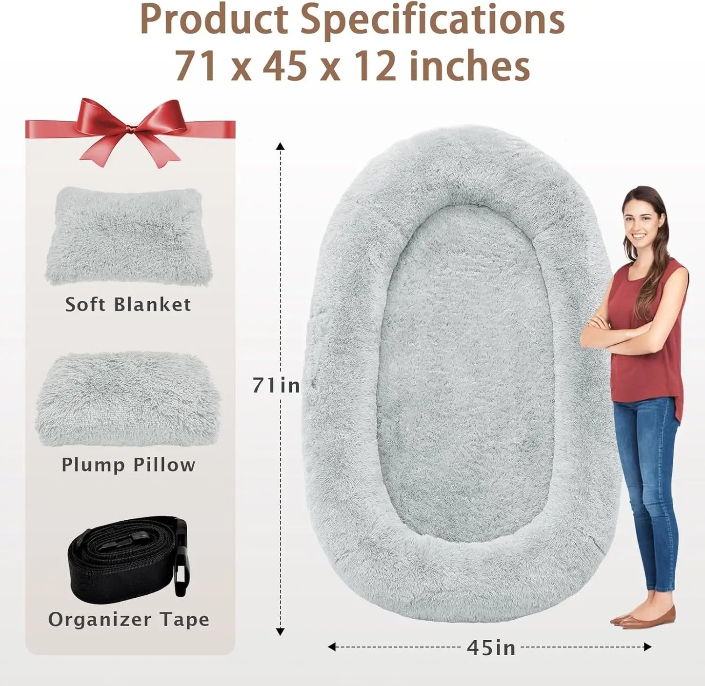 Human Dog Bed,71''x45''x12''Size, Adult and Pet Washable 10 CM Thick Memory Foam Large Oversize