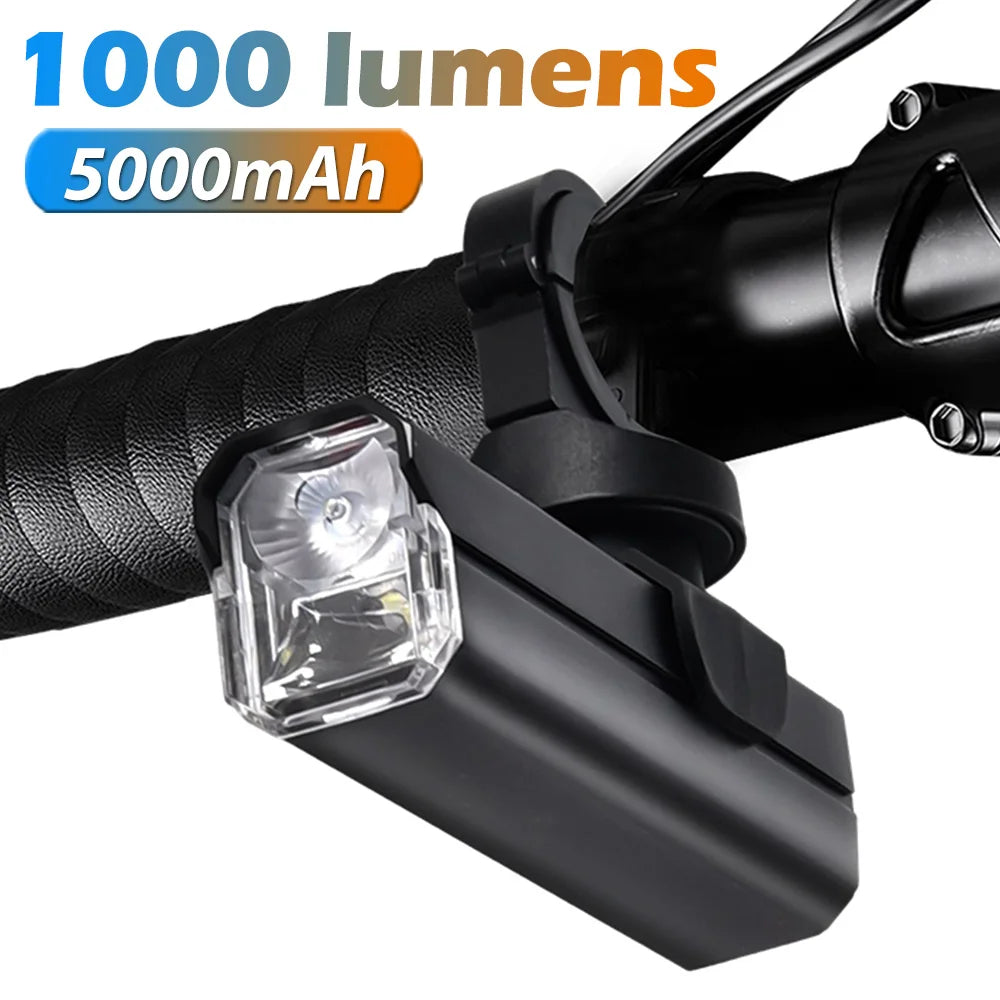 5000mAh Bicycle Lighting IPX6 Flashlight Aluminum Headlight Type-C Charging MTB Bicycle Accessories