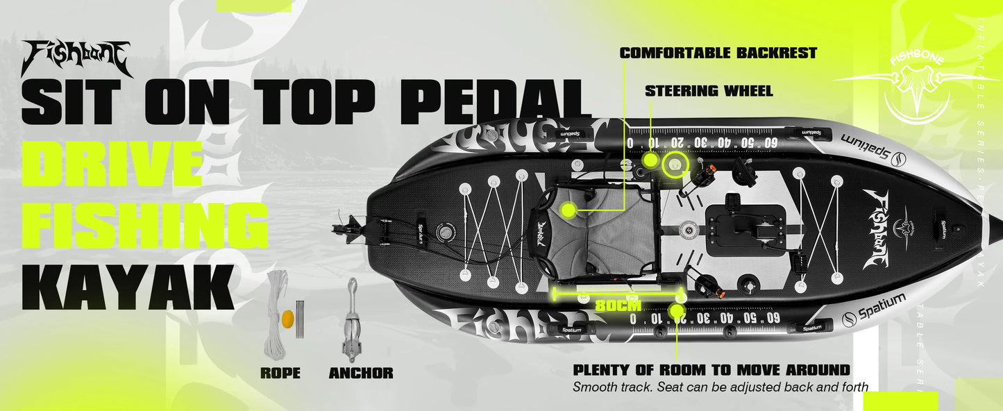 Fishing Kayak Boat Pedal Drive Siton Top Pedal Drive Kayak Orientation System, 11'*44"*4",Cap.507LBS