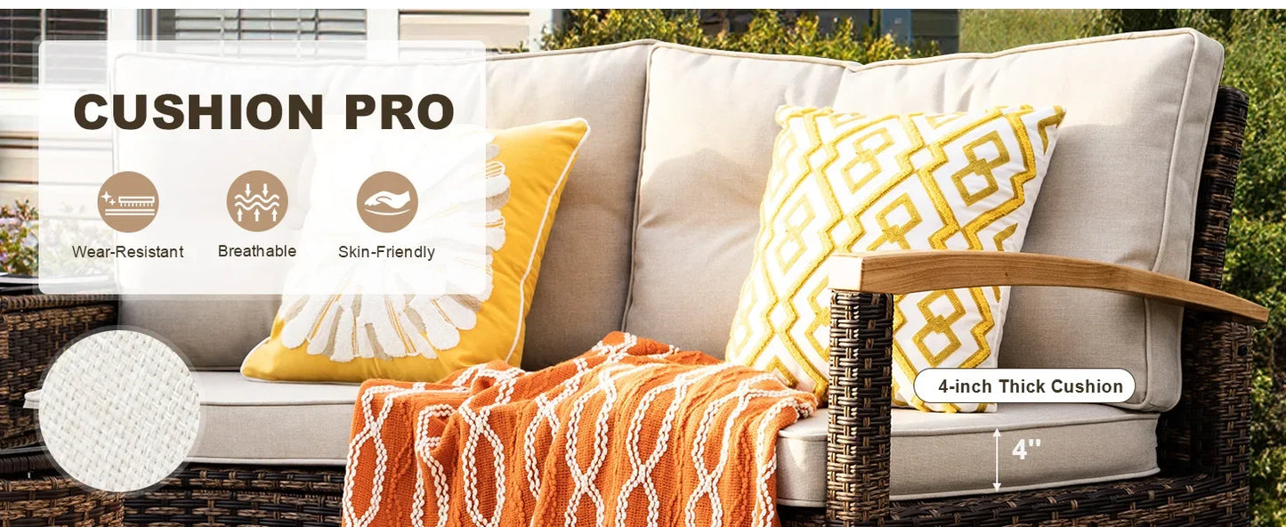 9 Piece Outdoor Patio Furniture Set, Half-Moon Curved Sectional Sofa Rattan Patio Conversation