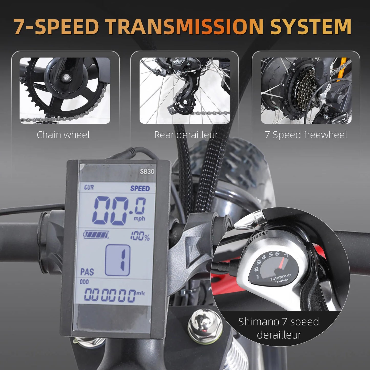 Electric Mountain Bike, 750W 31MPH Class 3,48V 15Ah 37Mile Fat Tire Bicycle, Dual Suspension 7-Speed