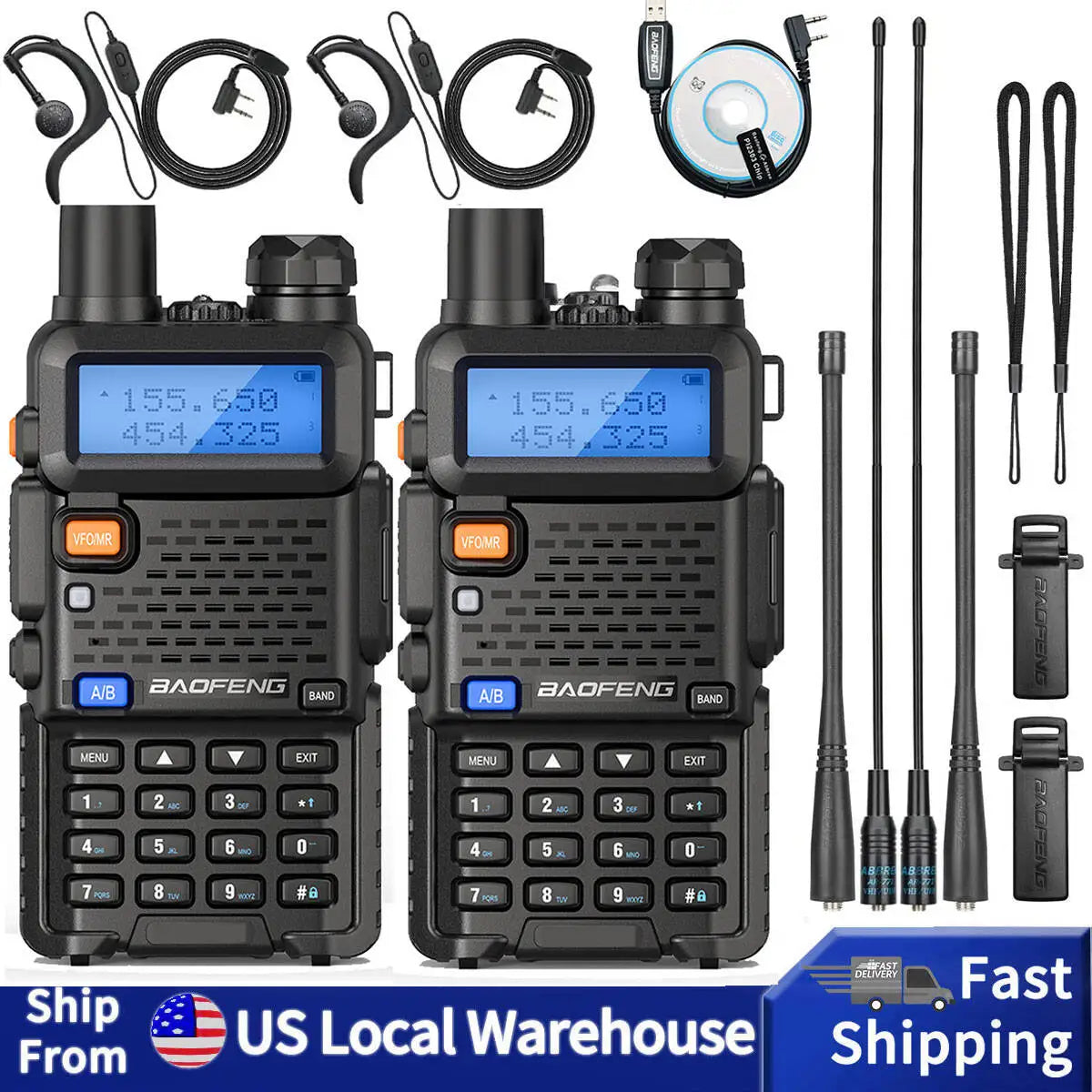 2PCS UV-5R Walkie Talkie Dual Band VHF UHF TwowAYLong Range 128CH VOX Transceiver UV5R UV 5R Ham Radio