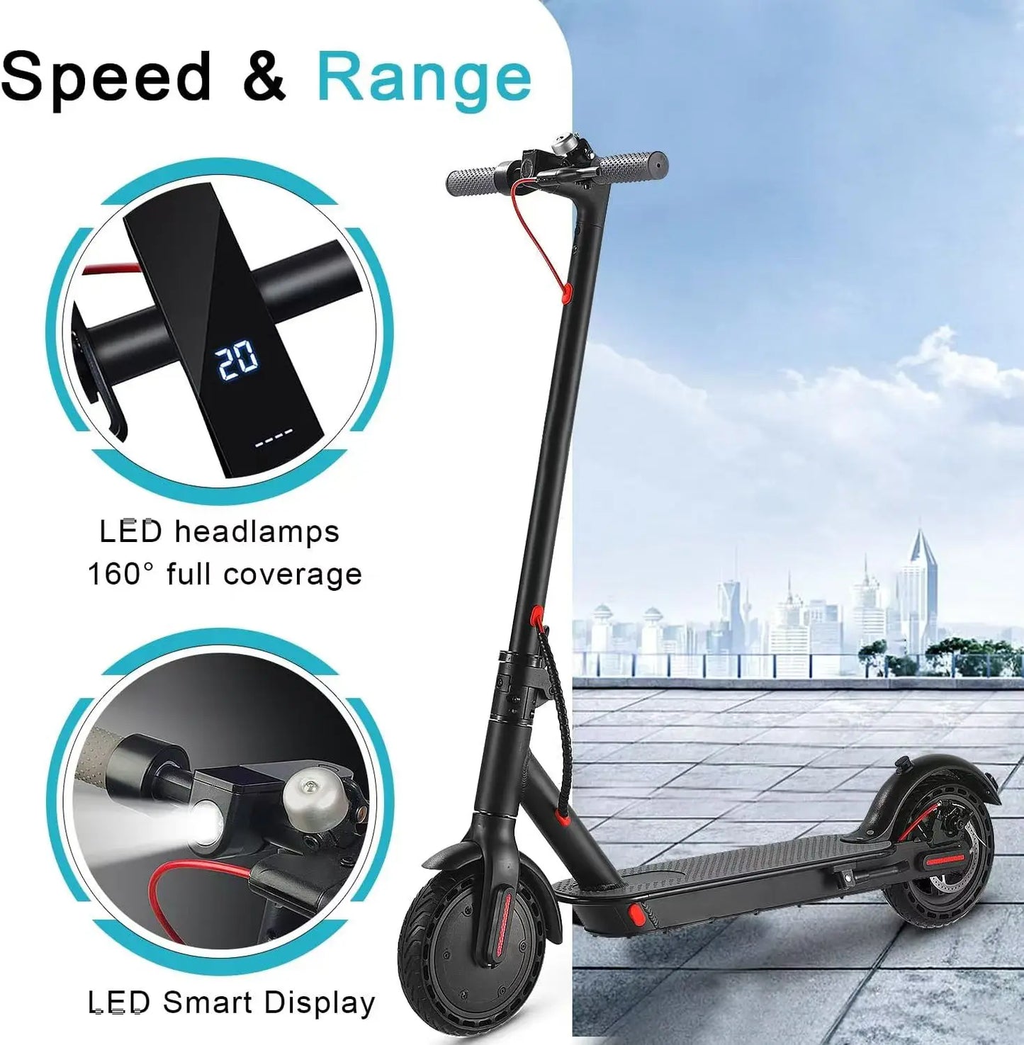 E-Scooter Foldable Waterproof Adultr 8.5 Inches Explosion-Proof Tire 36V 350W 10.4Ah Configuration