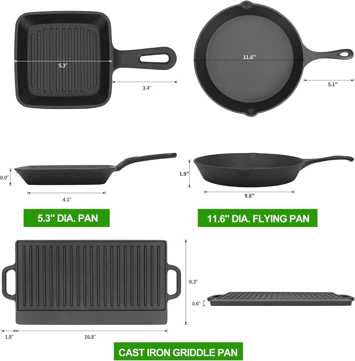 Cast Iron 8 Piece Pre-Seasoned Dutch Oven Cooking Set