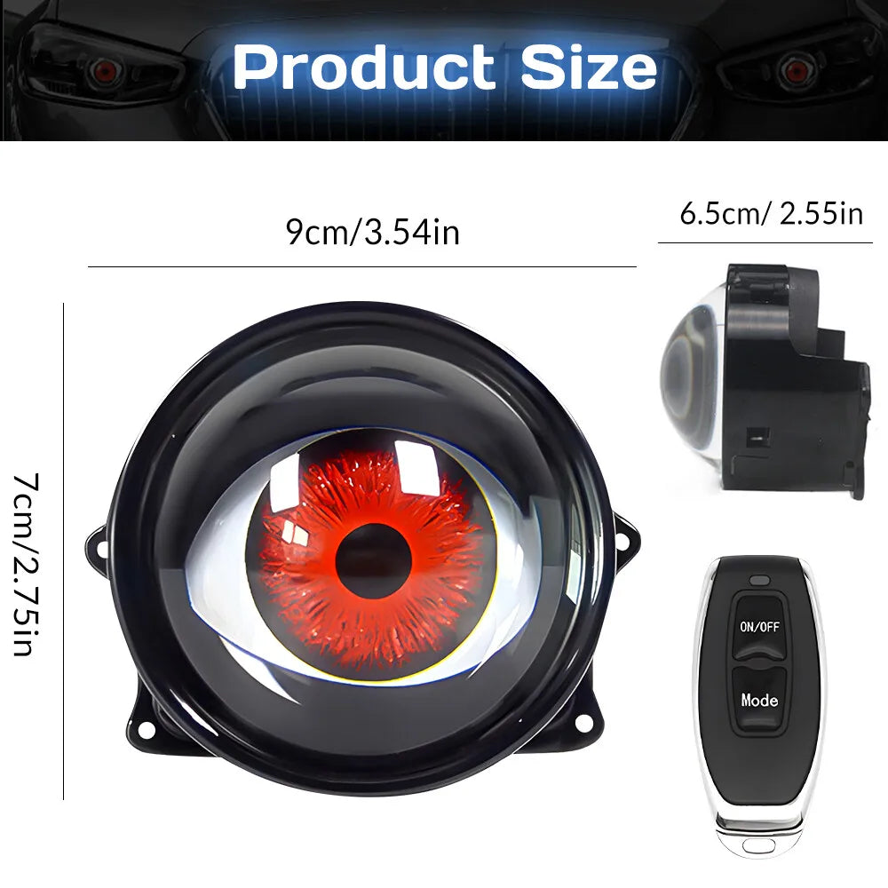 LED Dynamic Devil Eyes Lights 6modes 12V Remote Control Atmosphere Lamp Motorcycle Lens Headlight