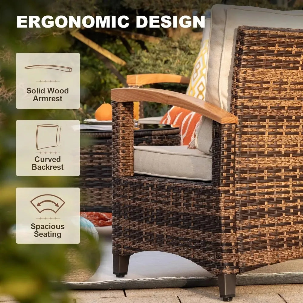 9 Piece Outdoor Patio Furniture Set, Half-Moon Curved Sectional Sofa Rattan Patio Conversation