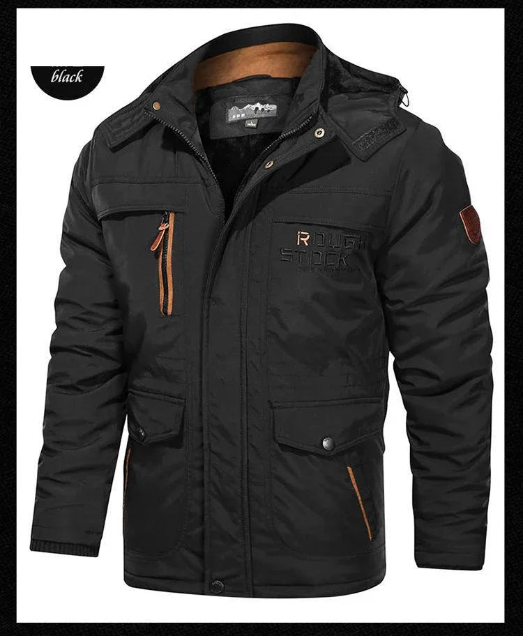 Men's Winter Jacket Fleece Linning Parka Coat Hooded Windbreaker Warm Big Size 6XL Multi-pocket