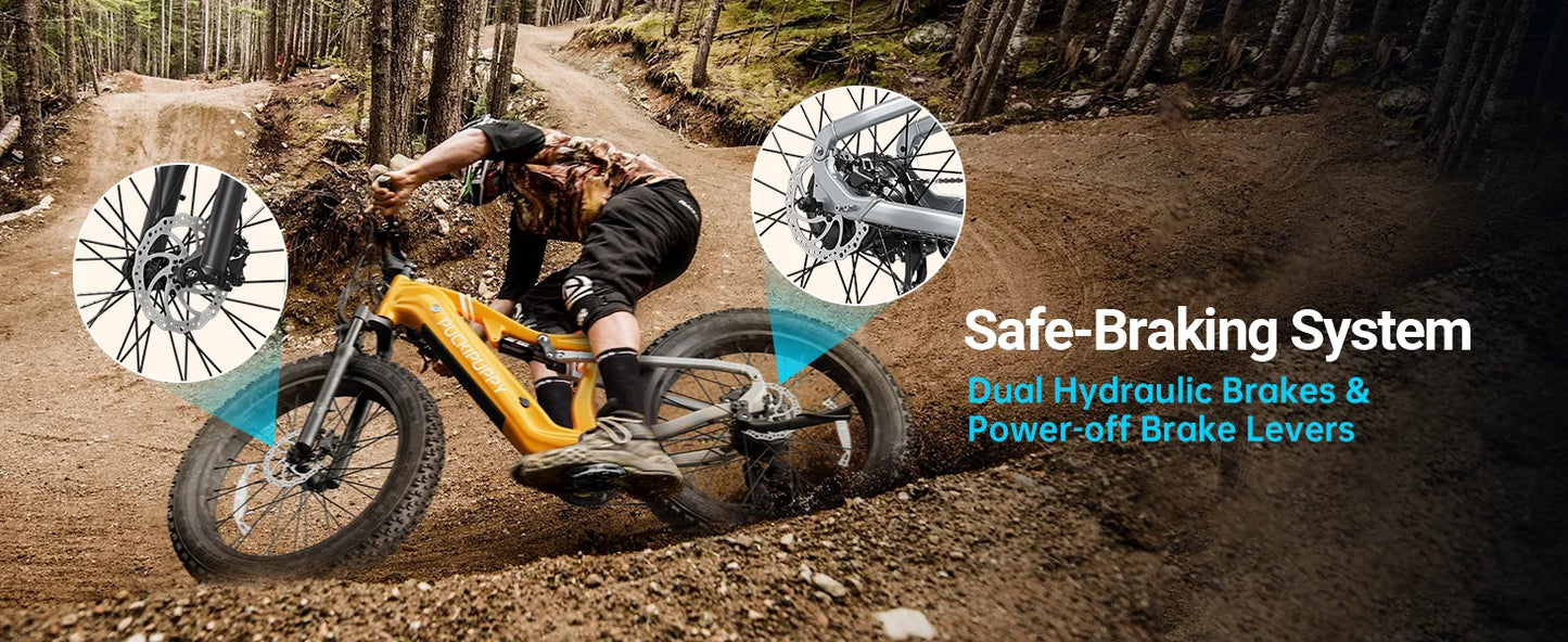 PUCKIPUPPY Lab-pro E-Bike 26" Fat Tire Full Suspension Mountain1350W 48V 20AH Ebike 2-Yr Warranty