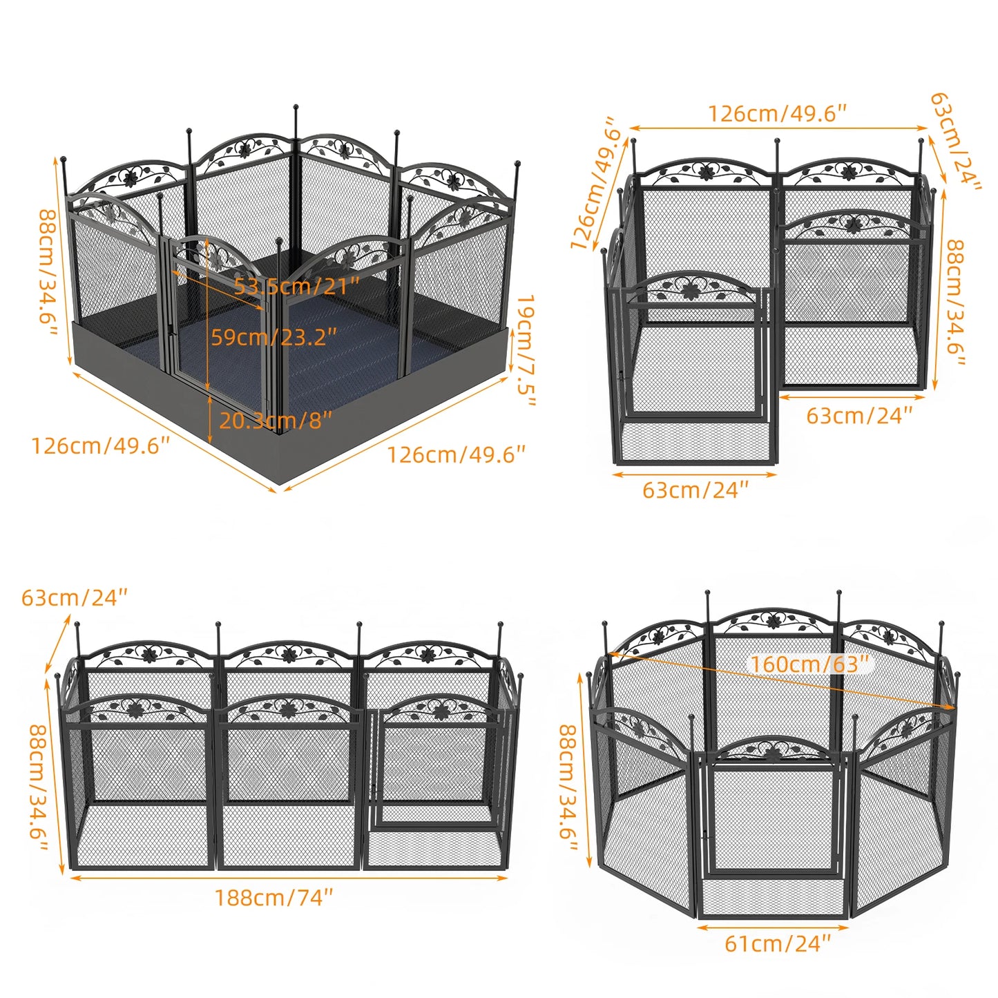 8 Panels, Heavy Duty Dog Playpen Outdoor Indoor Metal Fence,Waterproof Fertility Pad
