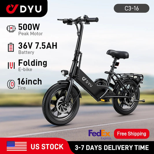 DYU C3-16 Electric Bicycle 500W Peak Motor 36V7.5AH Lithium Battery 16 Inch city E-bike