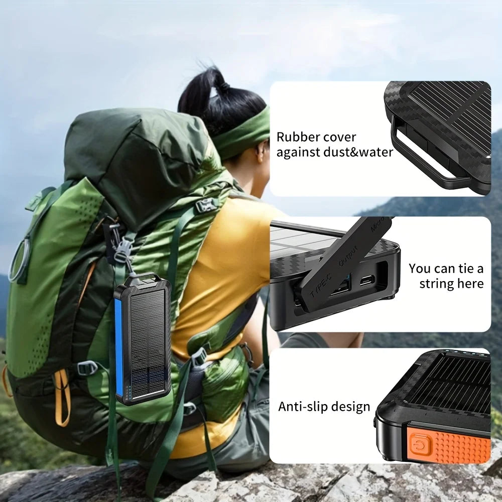 10000mAh power bank portable,solar power,Bring your own charging cable and a lighting lamp