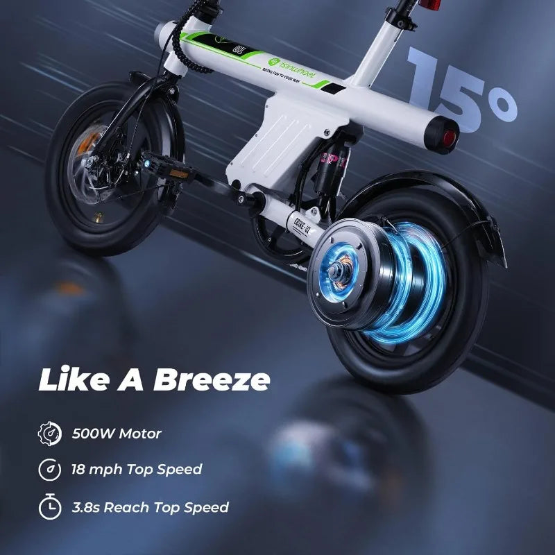 Electric Bike, Adults w/ Basket, 500W Motor, 20 mph Folding Ebike, 14"/16"  with Smart Uphill