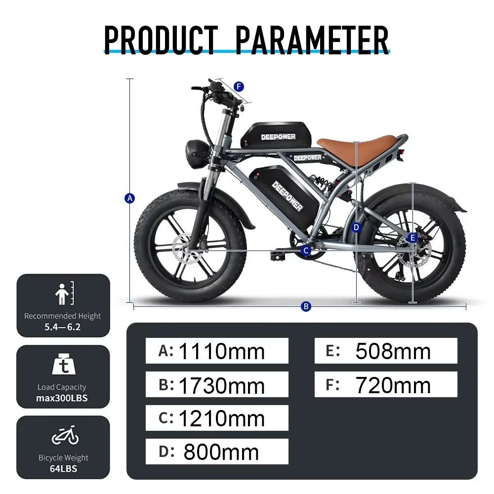 E-Bike QS7 1000W 48V 60AH 20 Inch Fat Tire, Adults Mountain Off-Road Dual Batteries E-Bicycle