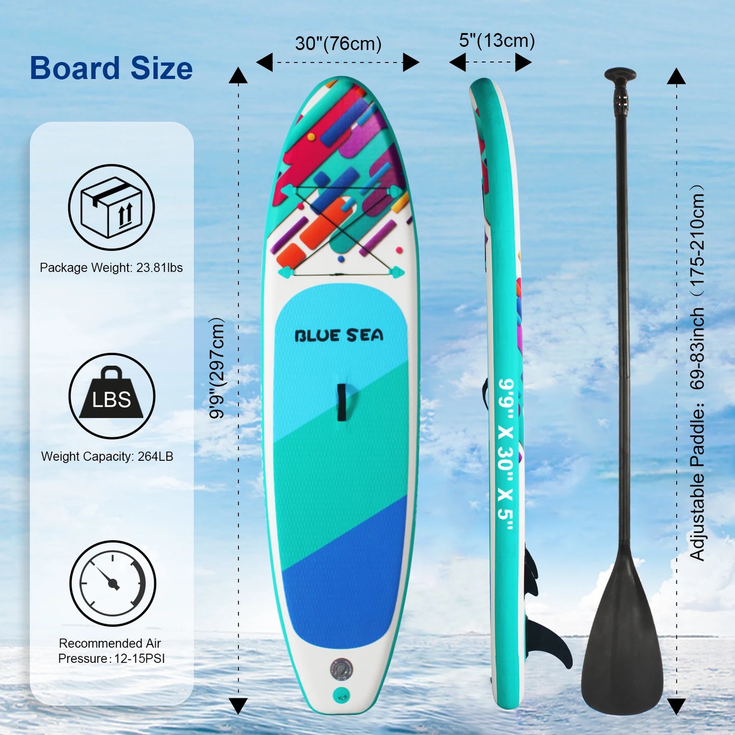 9ft 9in Inflatable Stand Up Paddle Board for Adults, Anti-Slip EVA Deck, Premium Accessories