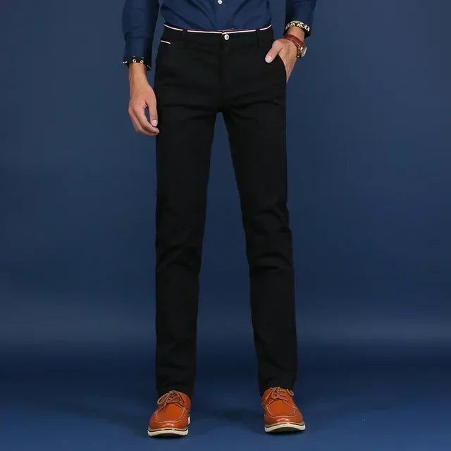 Classic Style Men Thin Casual Pants Fashion Business Cotton Solid Color Office Trousers High Quality