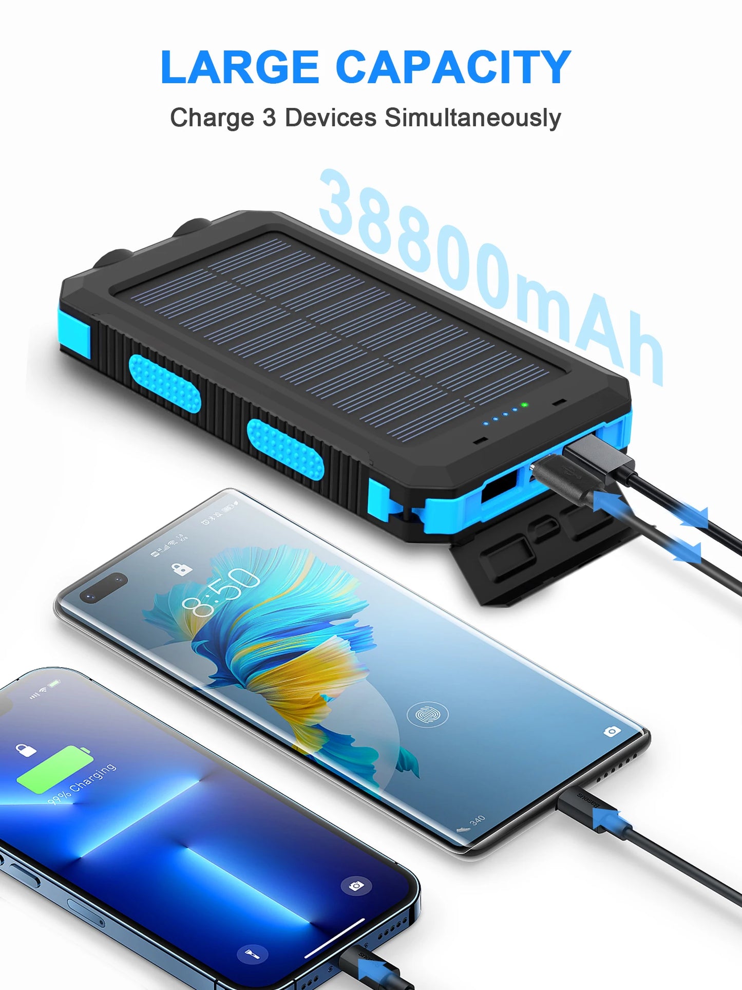 Waterproof Outdoor Solar Power Bank 38800mAh Dual USB Solar Mobile Phone Charger Solar Powerbank