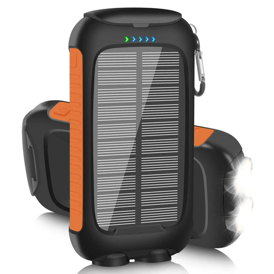 10000mAh Solar Power Bank Waterproof Fast Charge Dual USB charger LED Light for Camping Hiking
