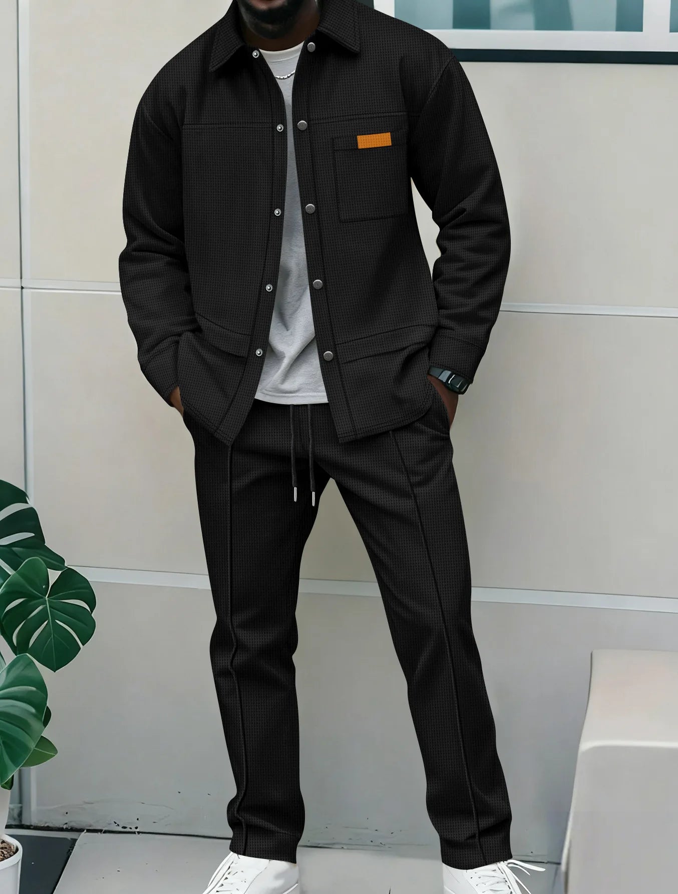 Luxury Men's Casual Flight Jacket Autumn Winter Two-Piece Set Cotton Blend Fiber Long Sleeve