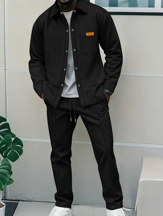 Luxury Men's Casual Flight Jacket Autumn Winter Two-Piece Set Cotton Blend Fiber Long Sleeve