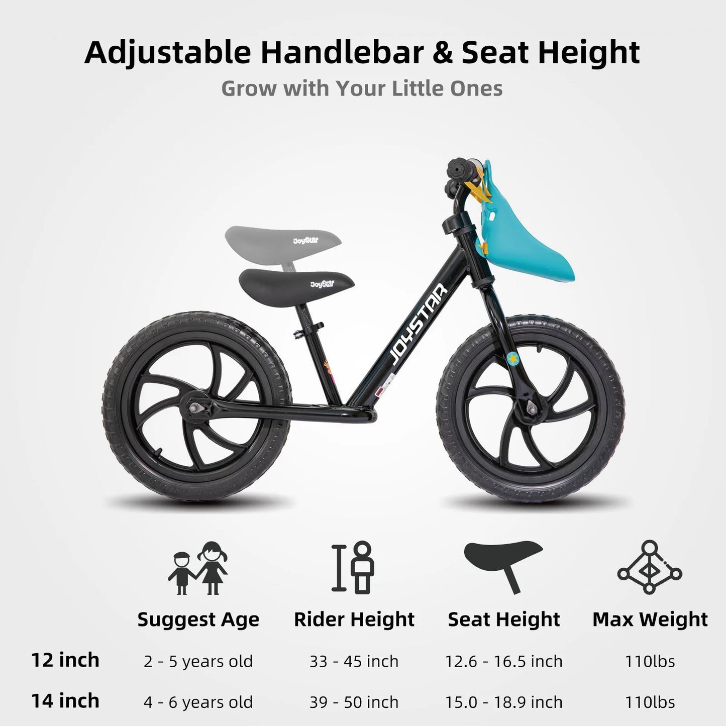 12/14 Inch Kids Balance Bike,18months-5 Years, Lightweight Balance Bikes, Footrest and Handlebar