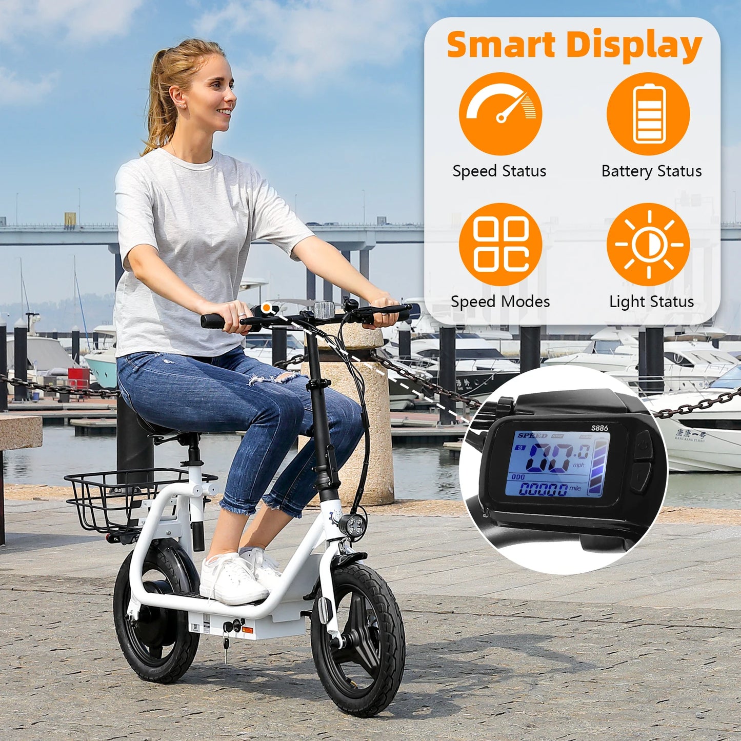 Peak 819W Electric Scooter 500W Motor W/ Seat 14" Tire, 30 Miles Ranges 20MPH Max Speed, to 300 LBS