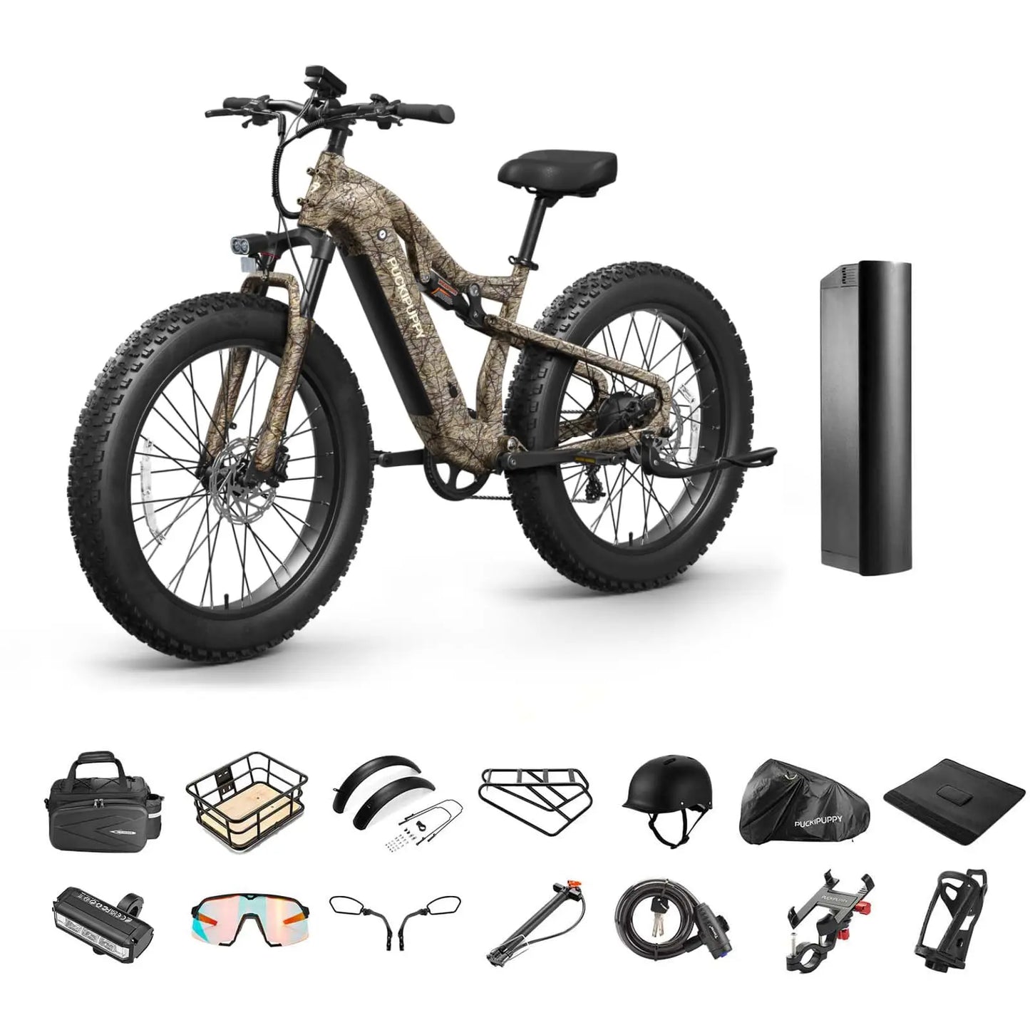 PUCKIPUPPY Lab-pro E-Bike 26" Fat Tire Full Suspension Mountain1350W 48V 20AH Ebike 2-Yr Warranty