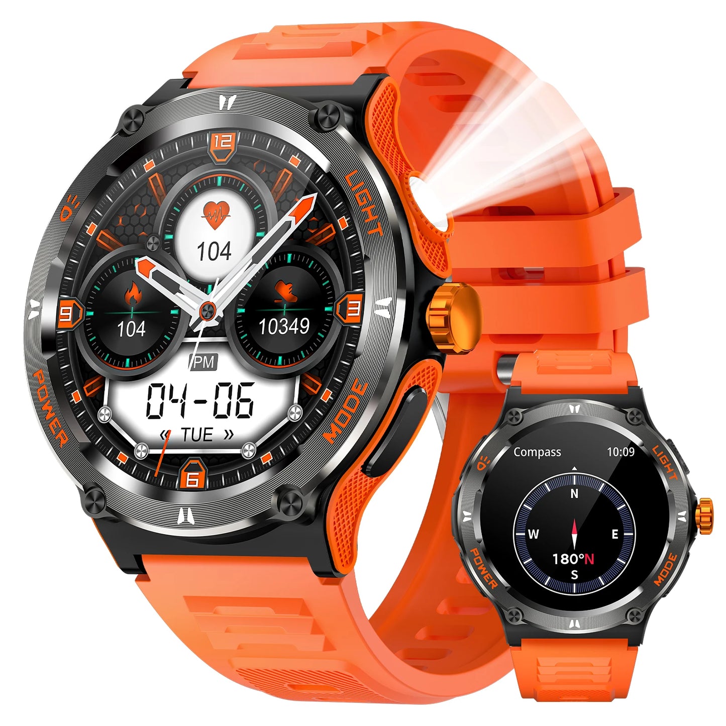 Smart Watch 3ATM Waterproof 1.53" KT76, Compass, LED Flashlight Heart Rate Sleep Analysis Bluetooth