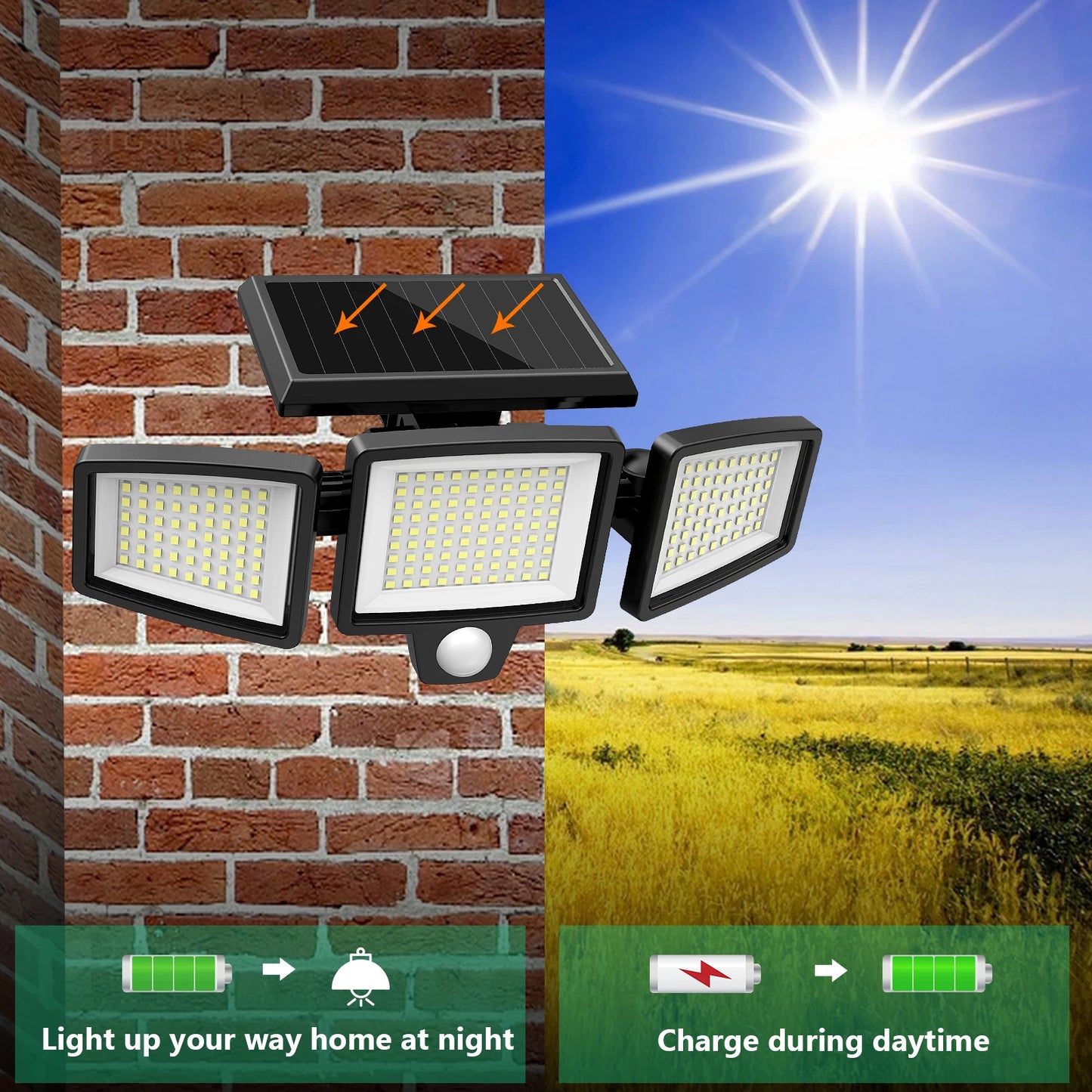 3Pack Outdoor Solar Lights, 210LED 2500LM Motion Sensor Security Lights, IP65 Waterproof