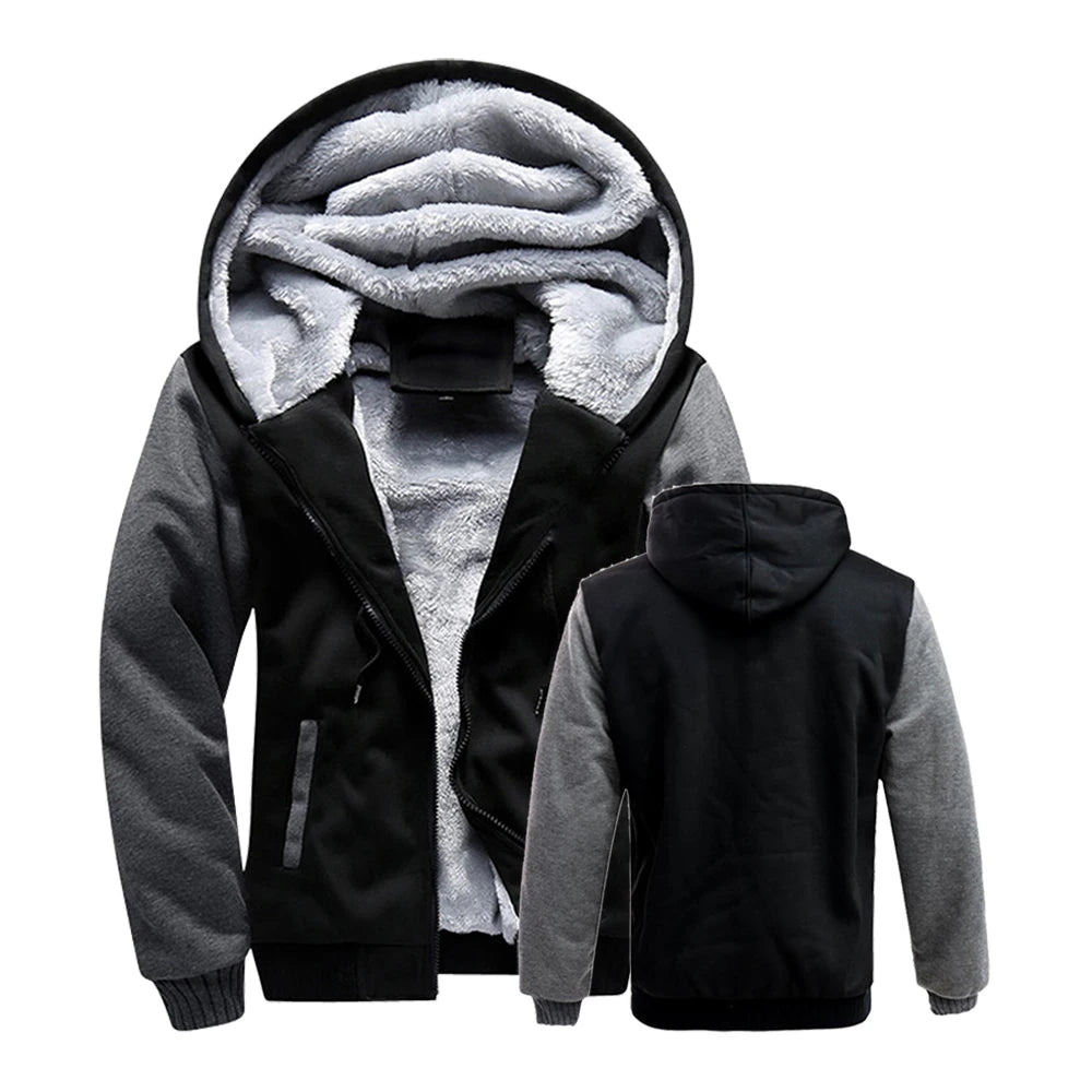 Winter Jacket Men Warm Thick Fleece Male Zipper Hooded  Outerwear Long Sleeves Sports Hoody