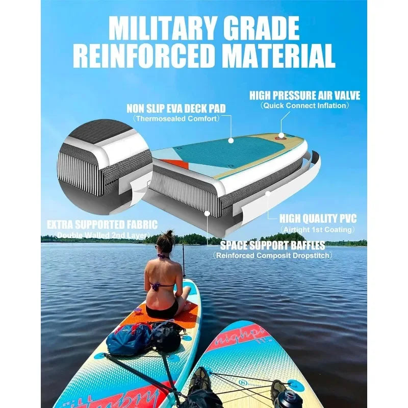 Hot Sale.Inflatable Stand Up Paddle Board 11'x33''x6''W Backpack,Wide Stance,Surf Control, Non-Slip