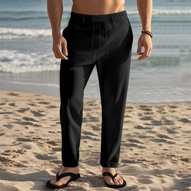 Men s Lightweight Drawstring Linen Pants-Pockets ComfortableTrousers for Summer Beach Wear