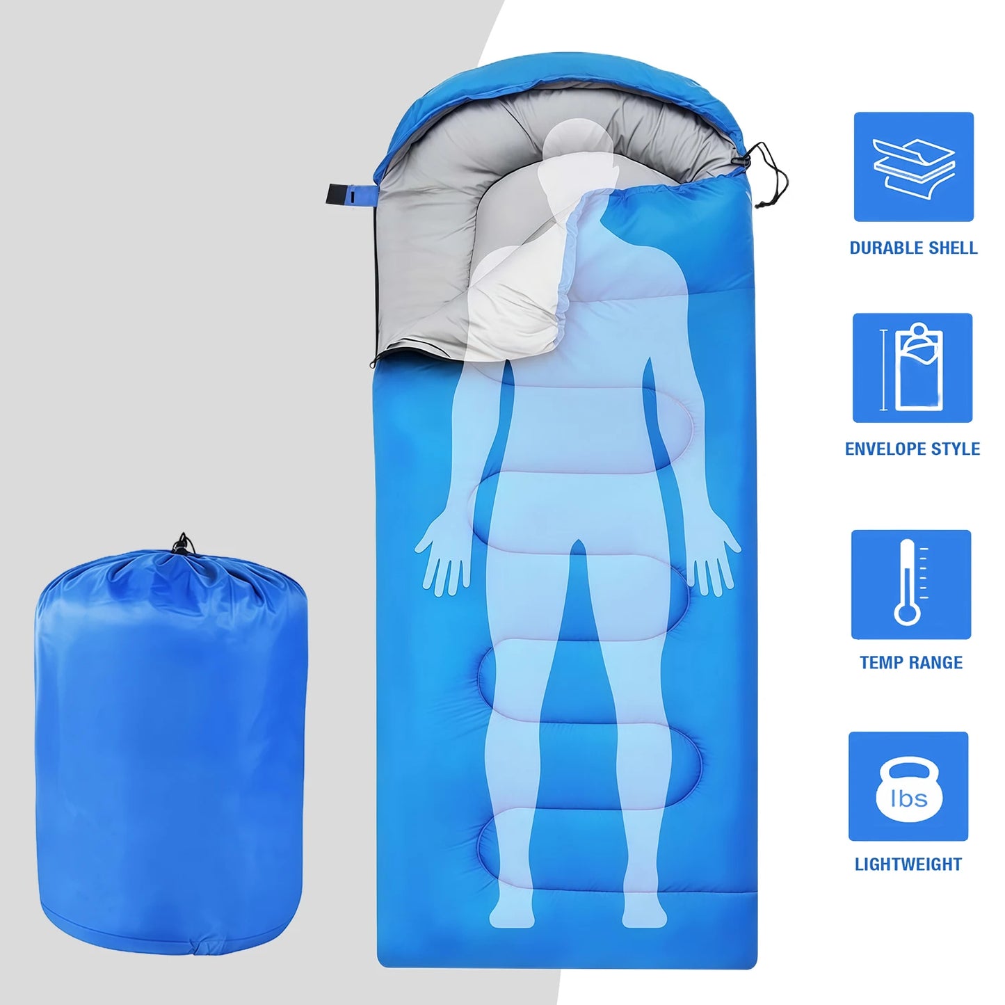 3-Season Weather Sleeping Bag, Suitable Microfiber, 5-20 Degrees, Compression Bag Supplies