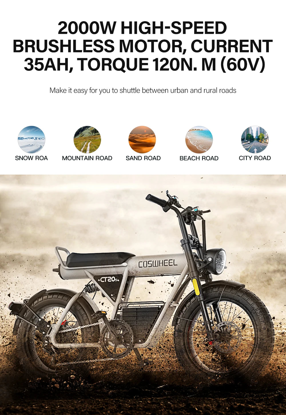 Electric Bike CT20S 2000W Motorcyle 20 Inch Fat Tire ,60V 27.5AH Bikes Adult