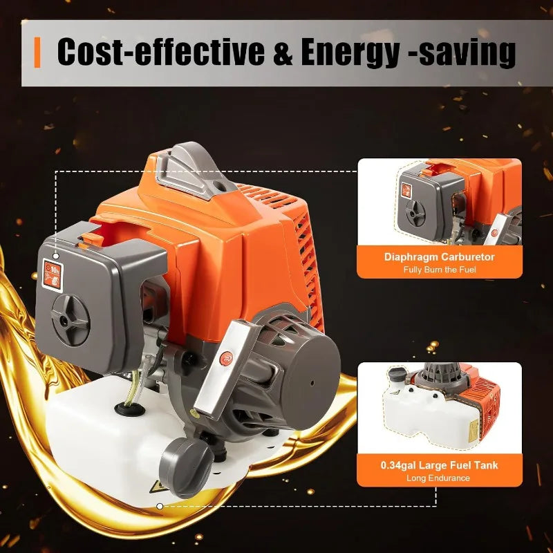 63CC Post Hole Digger Gas Powered 2.2kw Earth Auger Borer Ground Drill (Orange)