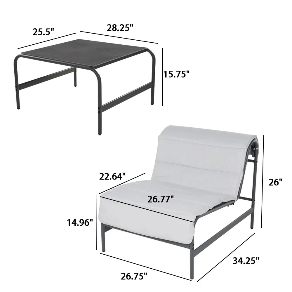 3-Piece Oversized Outdoor Furniture Set,Wide and Deep Lounge Chairs Olefin Cushions, Stone-TopTable