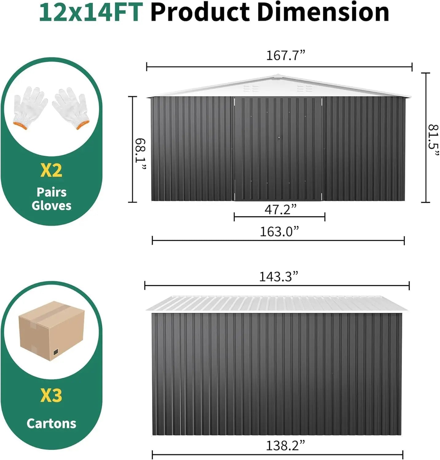 2025-hot12x14 FT Outdoor Storage Shed, Updated Frame Structure , Metal Tool Sheds, Backyard Garden