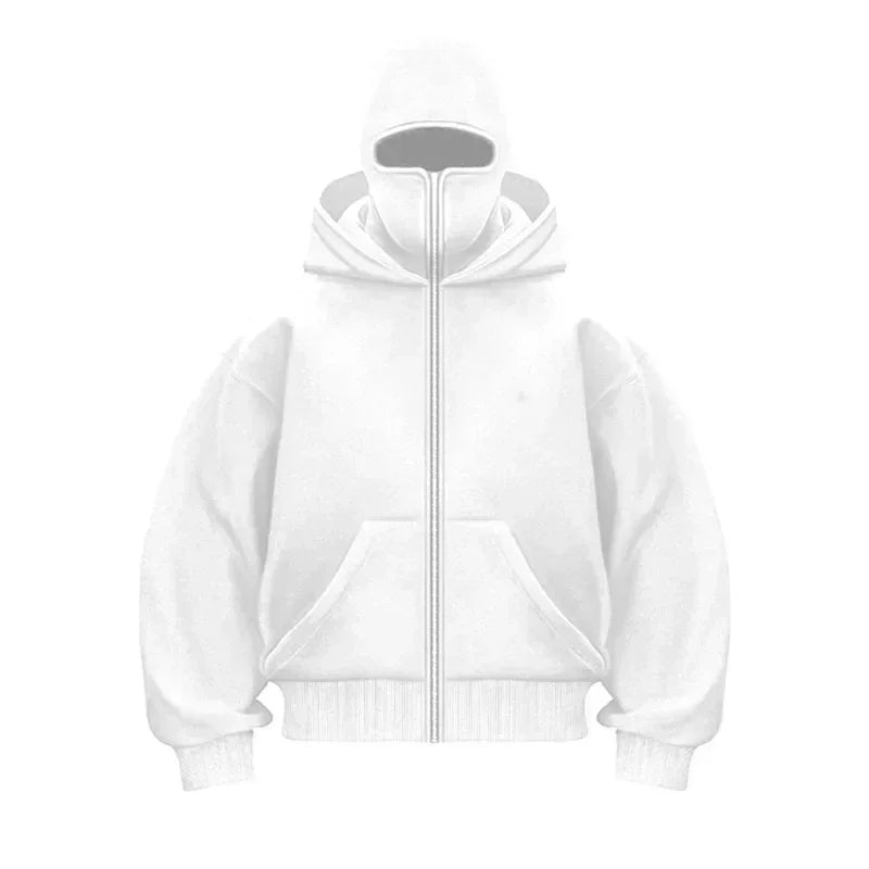 Men/women Balaclava Y2K Gothic winter Warm, double hooded sweatshirt men's mask zipper sports Jacket
