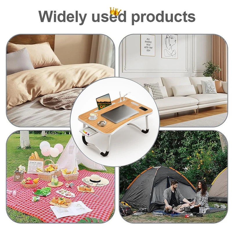 Portable Laptop Desk with USB Light, Small Fan, Cup Holder, laptop Slot, lifting Handle - Foldable