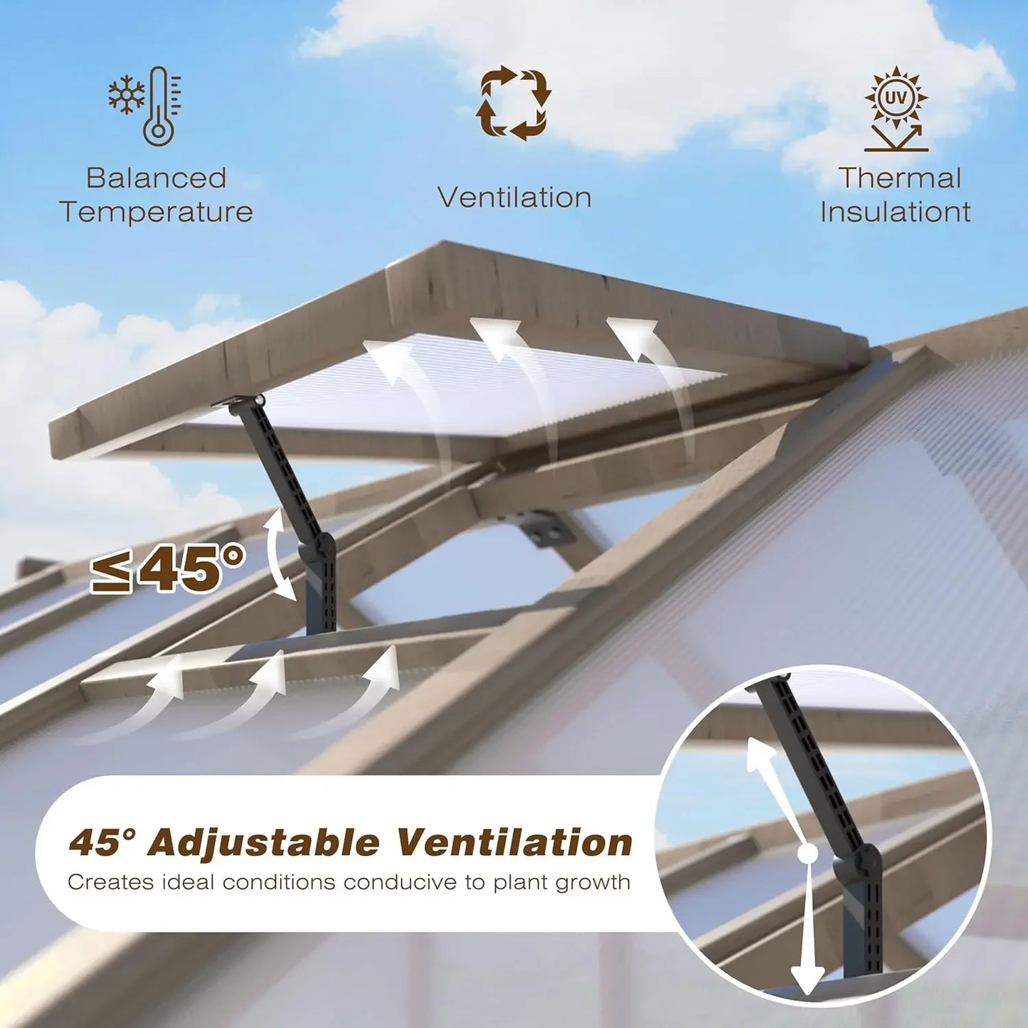 6x10 FT Green House, Outdoor, 6MM Thick Polycarbonate Panel Wooden Walk-in Greenhouse Kit Lock/Door