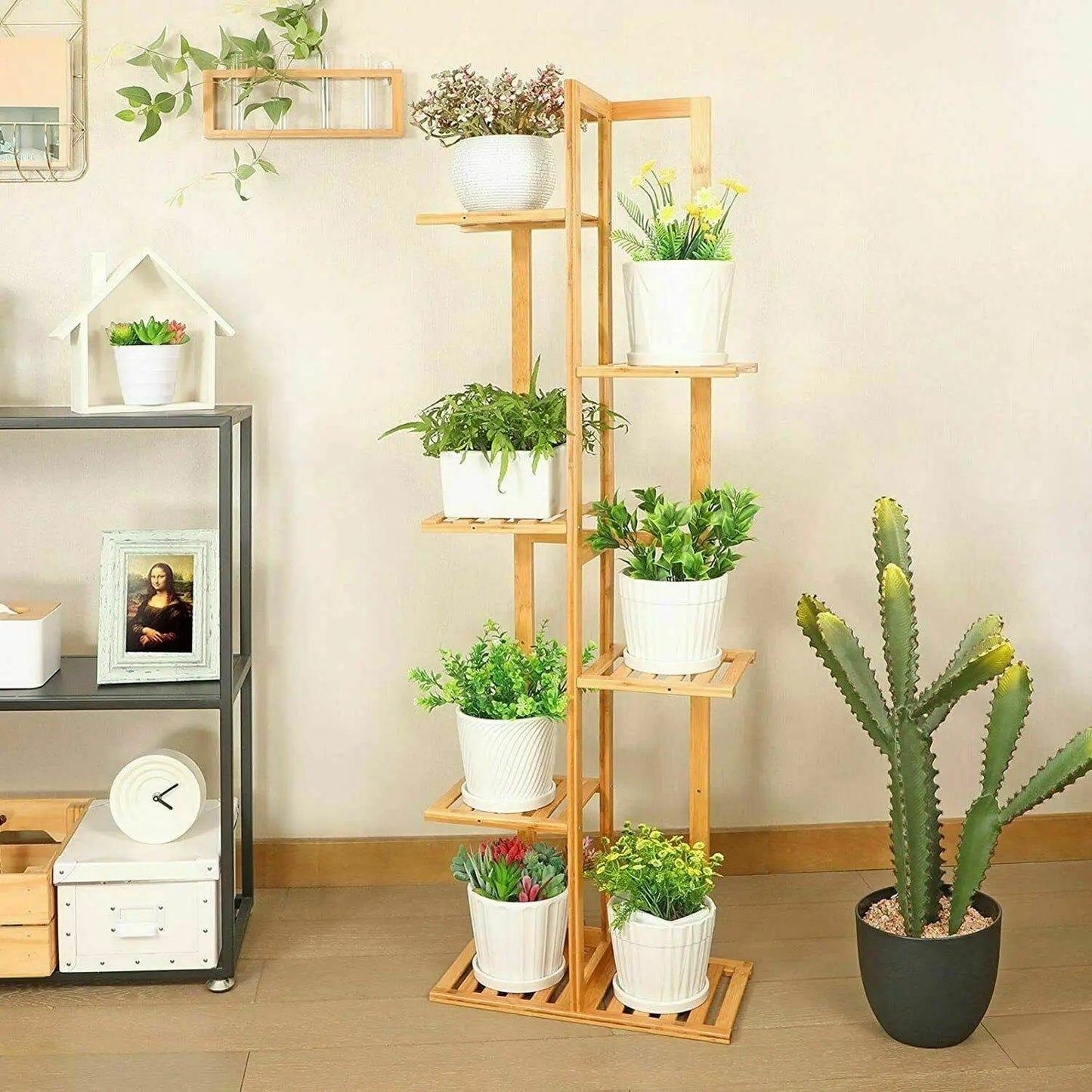 Bamboo 5 / 6  Tier  Plant Stand Rack Multiple Flower Pot Holder Display Shelving Unit for Patio