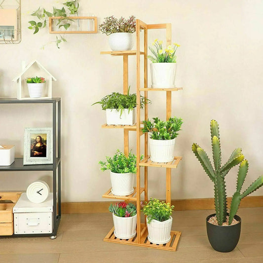 Bamboo 5 / 6  Tier  Plant Stand Rack Multiple Flower Pot Holder Display Shelving Unit for Patio