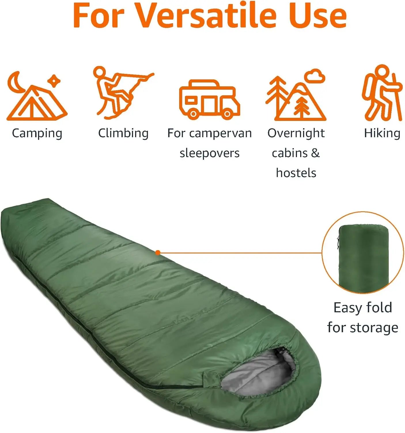 20°F Cold Weather Mummy Sleeping Bag, 82x33 Inches, Waterproof & Lightweight for Camping Hiking