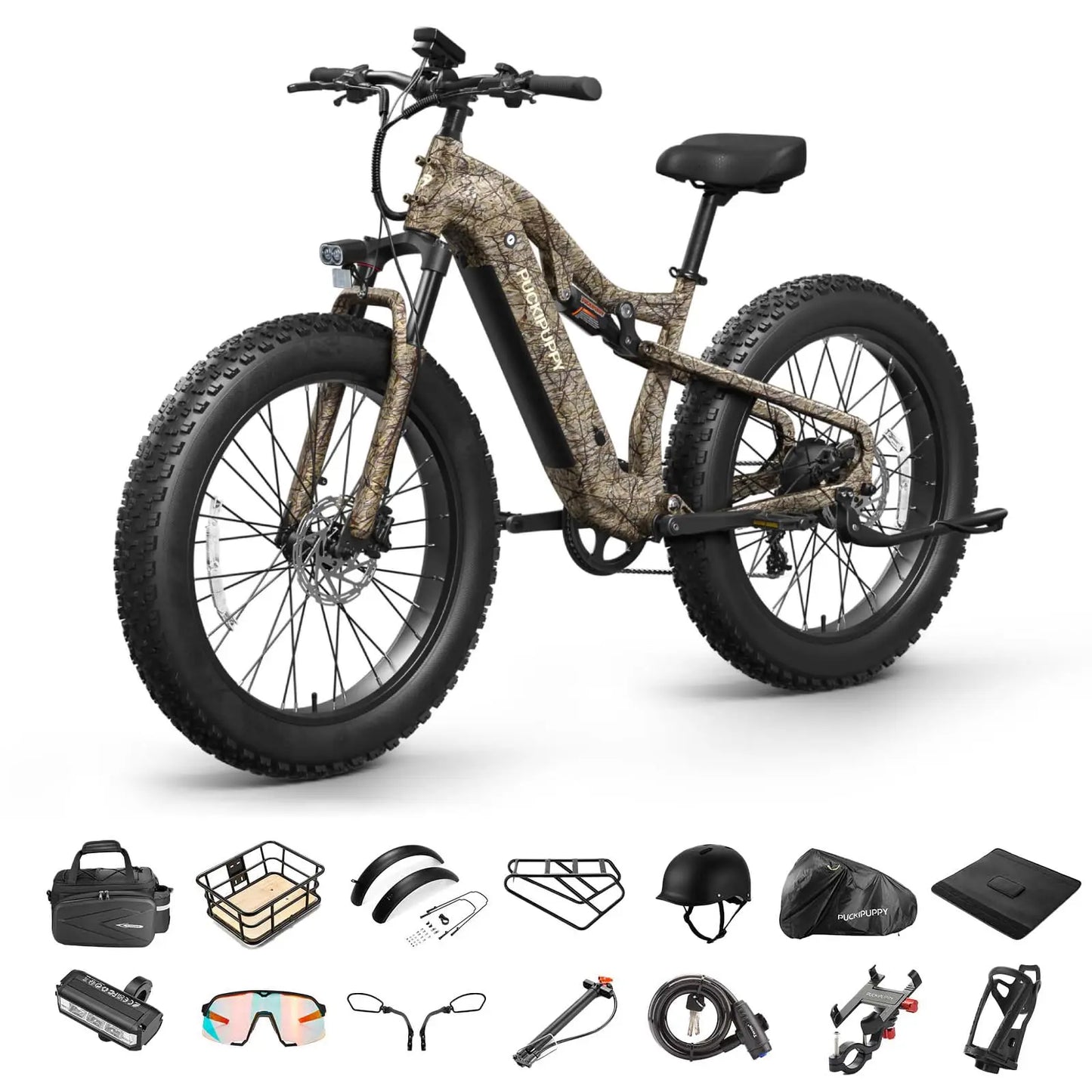 PUCKIPUPPY Lab-pro E-Bike 26" Fat Tire Full Suspension Mountain1350W 48V 20AH Ebike 2-Yr Warranty