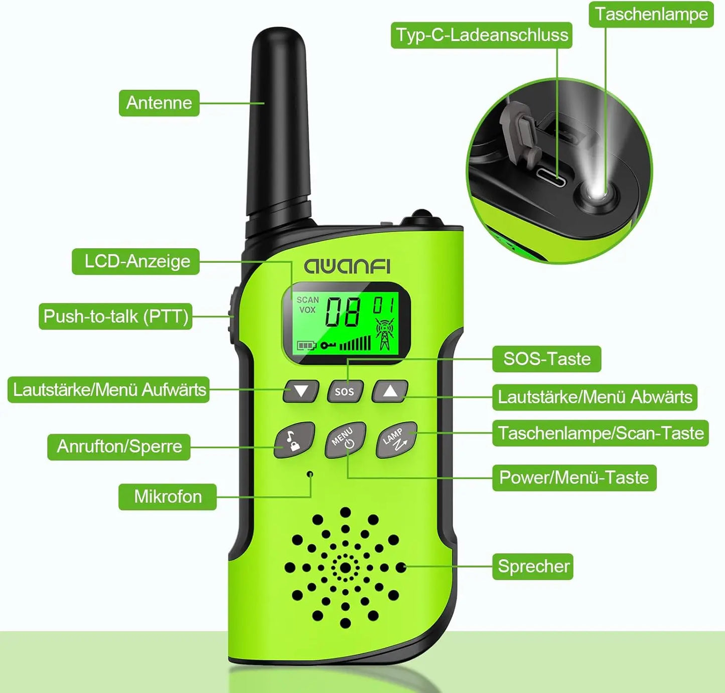 Walkie Talkie Child, 3-12 Years, Rechargeable, Li-ion Battery, Radio Set, Camping/Adventure