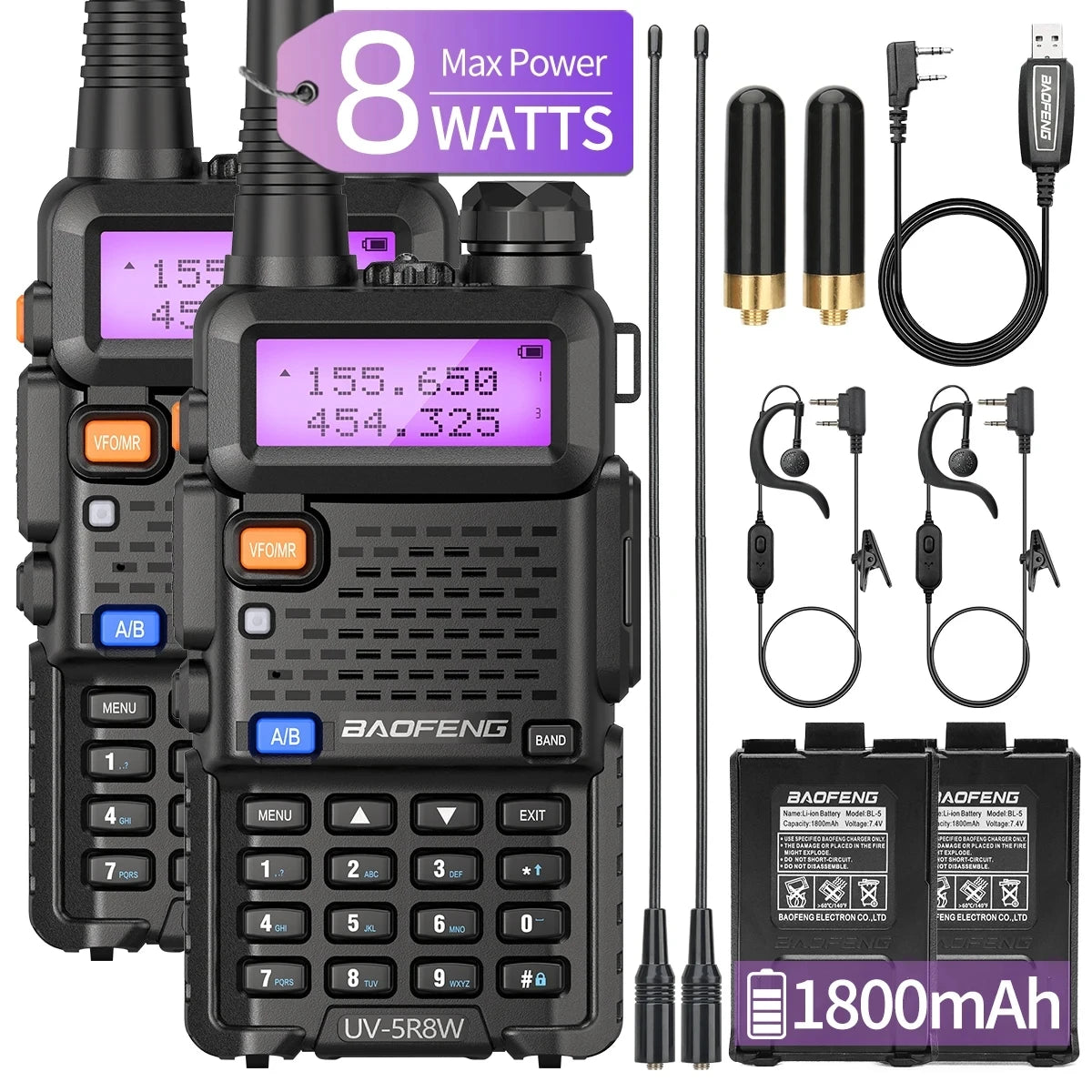 2PCS UV-5R Walkie Talkie Dual Band VHF UHF TwowAYLong Range 128CH VOX Transceiver UV5R UV 5R Ham Radio
