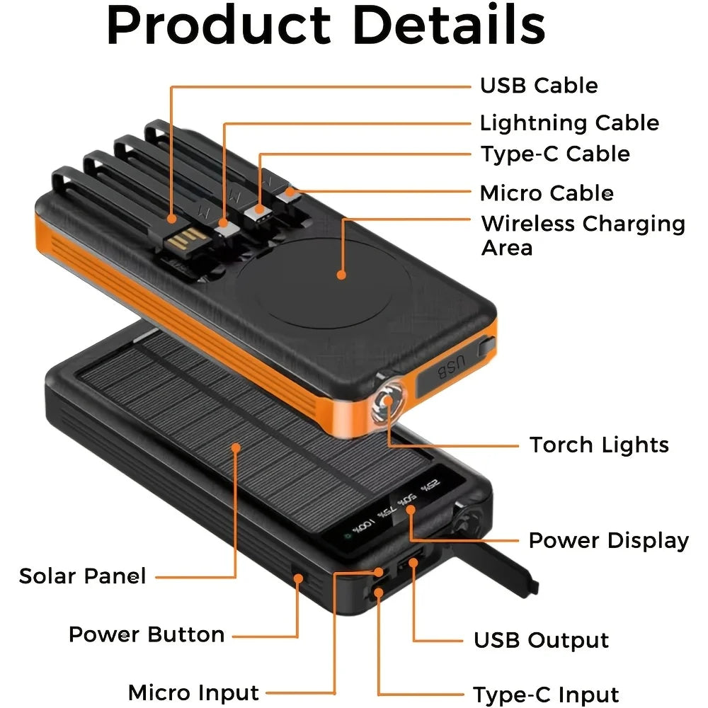 20000mAh power bank . Solar energy for phone,Equipped with a charging cable/lighting lamp/magnet