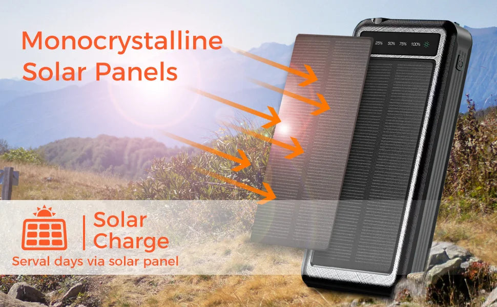 20000mAh power bank . Solar energy for phone,Equipped with a charging cable/lighting lamp/magnet