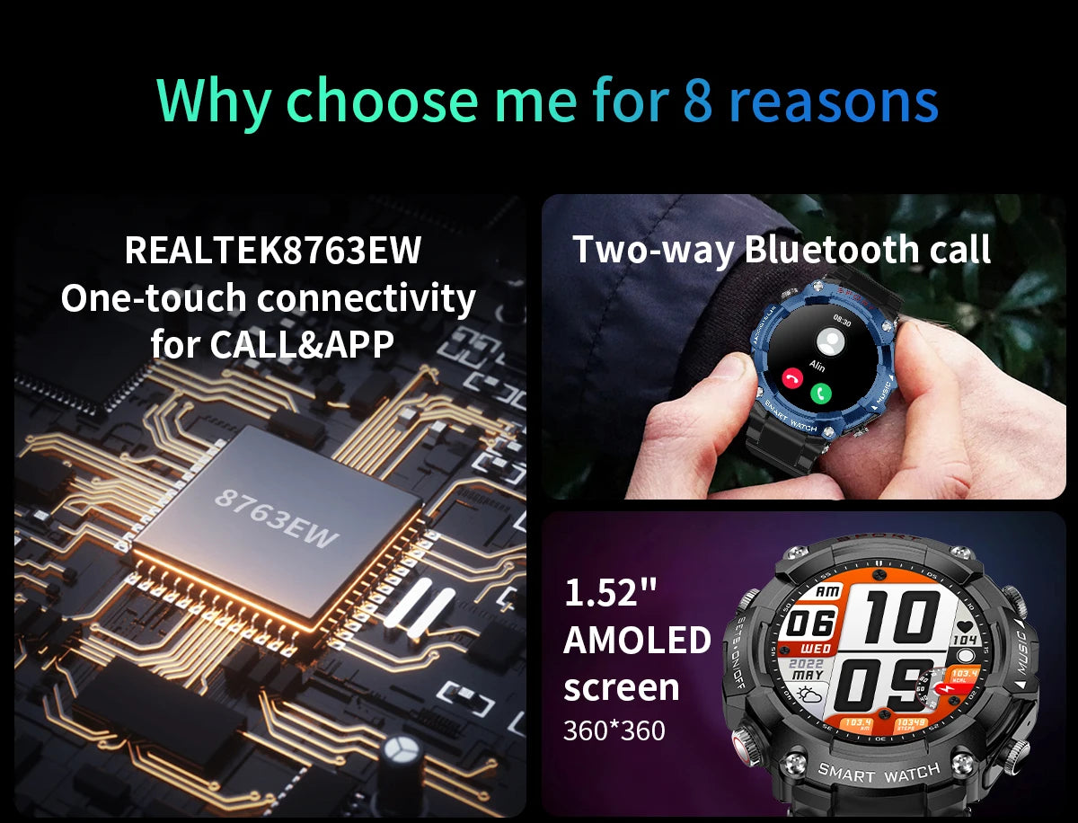 Smart Watch AMOLED Display In-Ear Bluetooth Headset Heart Rate Blood P, Oxygen Sat. Monitoring HD